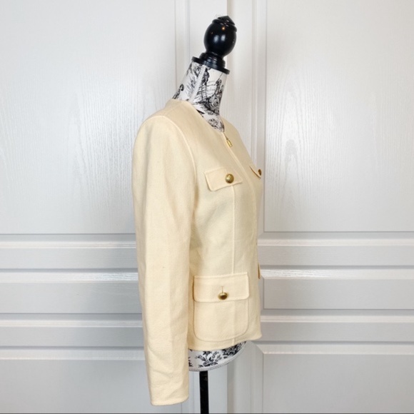 St. John Knit Wool Zip Up Cream Jacket - Picture 2 of 5